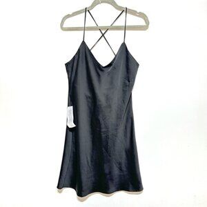 Topshop Satin Black Slinky Camisole Mini Slip Dress Size 10 New